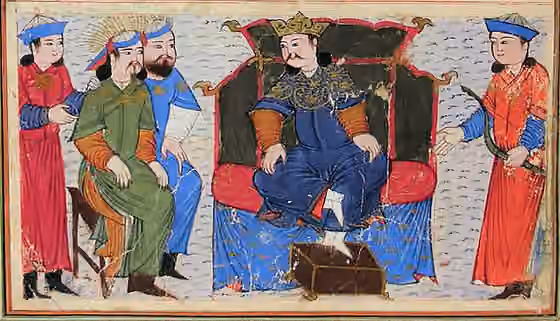 Suku Kayi — Council of Tuman, Köl Erki, Kayı Yavgu Khan and Korkut, 1426-30 Herat, folio 387a.