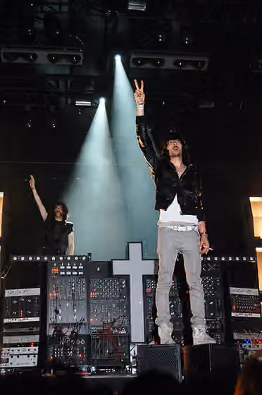 Bloghouse — Justice at the end of their show at the Rock Werchter festival, Belgium 2008.