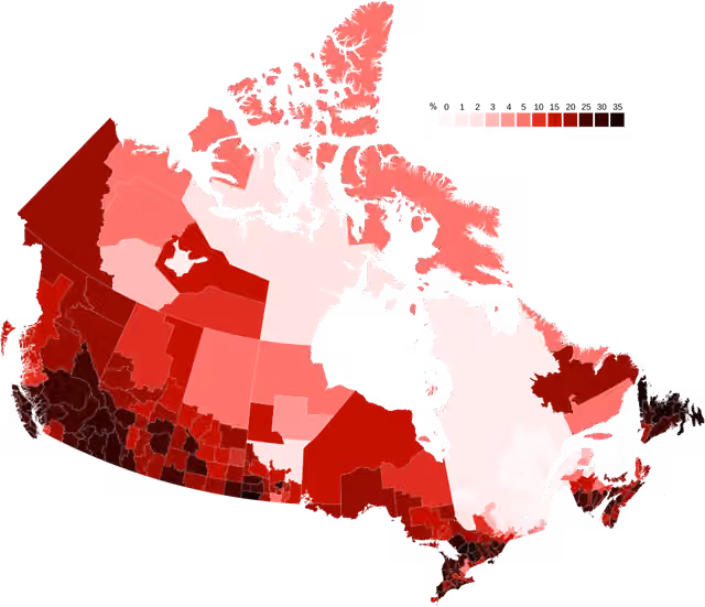 orang Inggris Kanada — Map of English Canadians by census division.