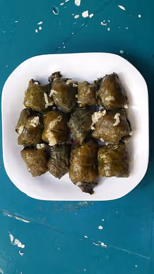 Stuffed mallow — Greek dolmadakia made with common mallow leaves stuffed with a rice and herb mix.
