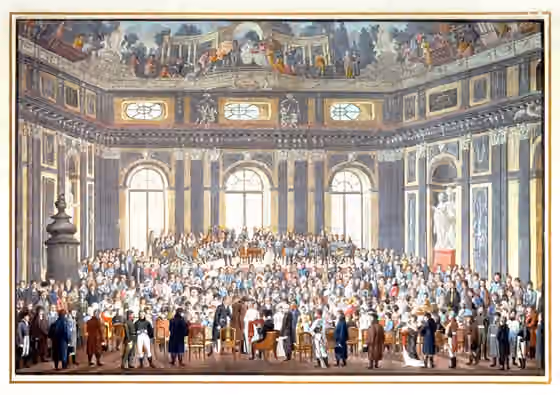 Oratorio — Color print, from 1909, of a watercolor on the lid of a stationery box made by Balthazar Wigand and presented to the composer Joseph Haydn.