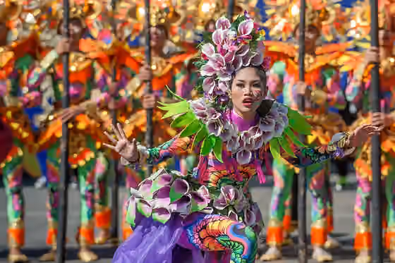 tari rakyat — The Pintaflores Festival of San Carlos City, Negros Occidental, Philippines is a combination of Body Tattoos and Dance of Flowers and depicts their unique culture and heritage.