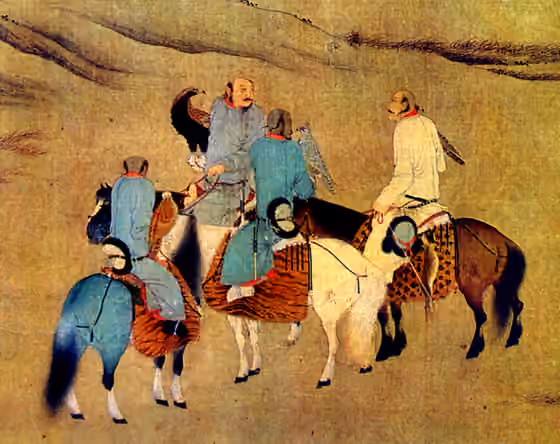 orang Khitan — Khitans using eagles to hunt (berkutchi).