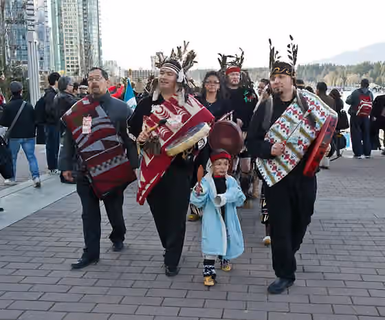 Coast Salish peoples — Coast Salish drummers at Vancouver 125 celebrations