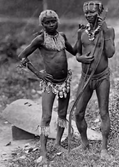 orang Andaman — "One of the earliest existing photographs of Great Andamanese known: two men of an unidentified northern tribe.