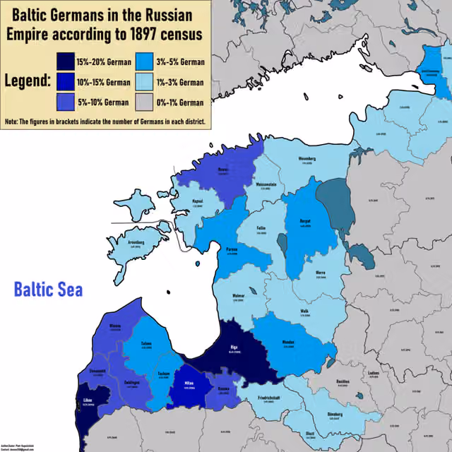 Jerman Baltik — Distribution of Baltic Germans in the Russian Empire in 1897