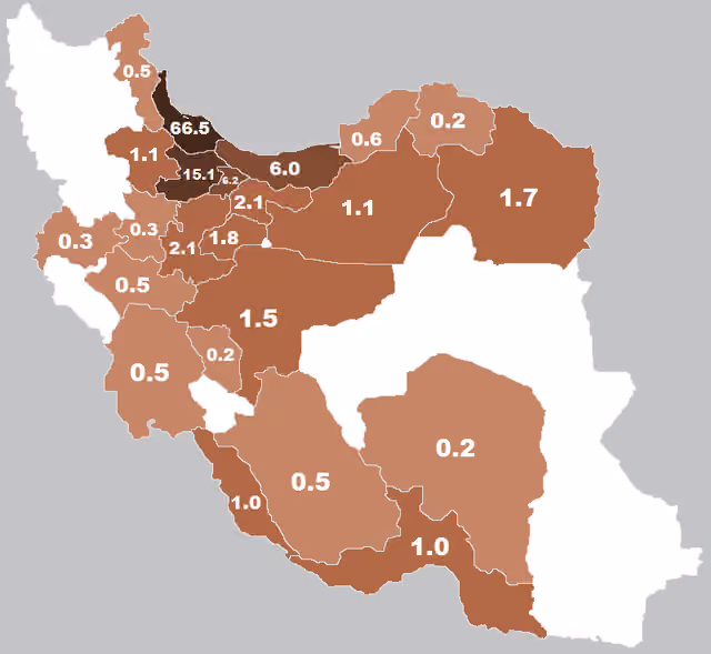 suku Gilan — According to the survey carried out by Ministry of Culture of İran in 2010: provinces of mother tongue speaker of Gilakis and their proportions among population in those provinces.