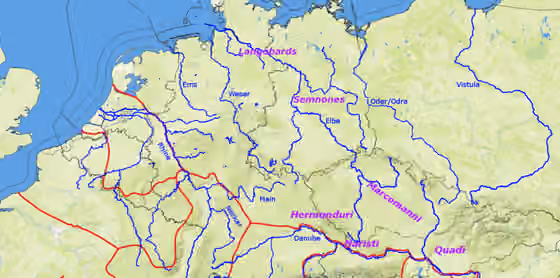 Semnones — Approximate positions of some major Suebi peoples in the early 2nd century