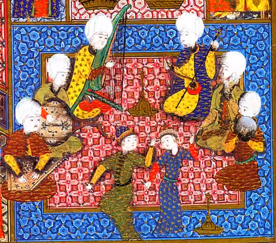 Musik di Turki — Dancers (köçeks) and musicians performing at the circumcision ceremony of Selim, Bayezid, and Mehmed in 1530.