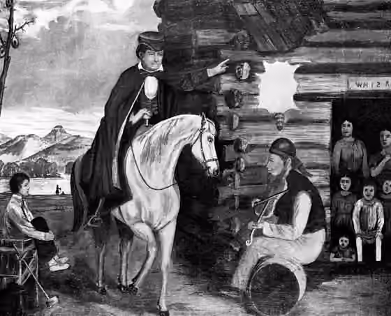 Old time fiddle — The Arkansas Traveler , painting by Edward Payson Washbourne (Washburn), c.