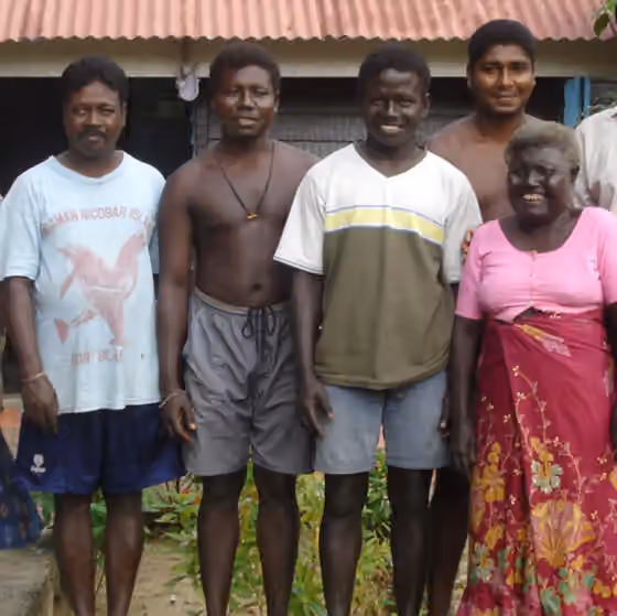 orang Andaman Besar — Great Andamanese, Boa Sr on the right, the last speaker of the Aka-Bo language.