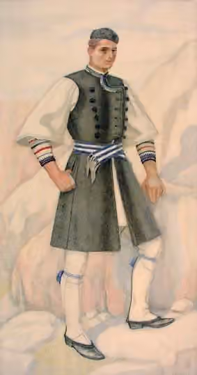 orang Makedonia — Greek Macedonian Peasant Man's Costume (Macedonia, Boufi) - Greek Costume Collection by NICOLAS SPERLING (Russia 1881-1940 / act: Athens).
