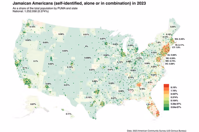 Jamaican Americans — Map of Jamaican Americans in 2023.