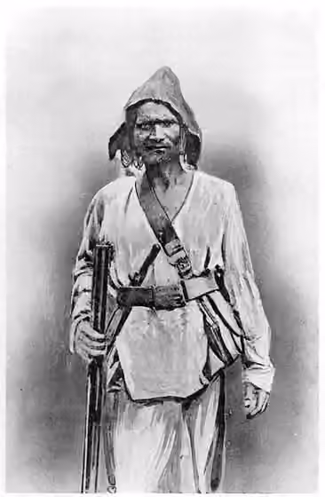 orang Bhil — Image of Tantia Bhil, a "dacoit" (robber) in the Madyha Pradesh state of India; hanged by Raj authorities in 1890