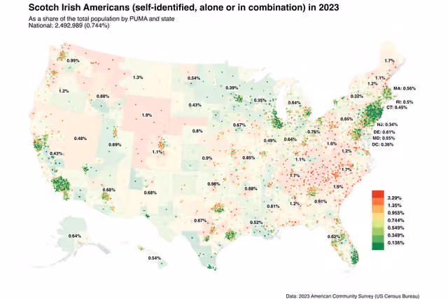 Skotlandia-Irlandia Amerika Serikat — Map of Scotch-Irish Americans in 2023.