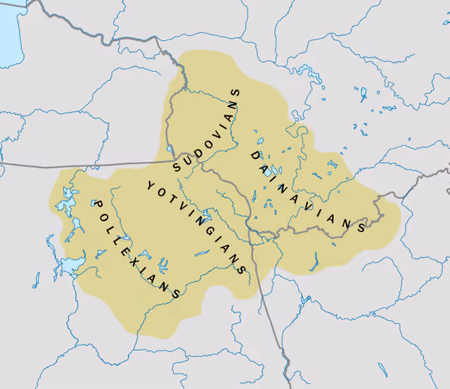 Yotvingians — Approximate territory controlled by the Yotvingians in the 12th century and their tribal subdivisions