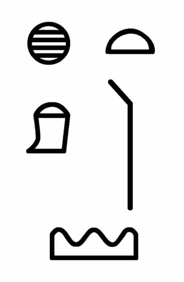 Suku Hatti — Merenptah Stele (Israel Stele): the name Hatti written in hieroglyphs as it appears on the stele (mirror view) in line 26 (context: Hatti is pacified ).