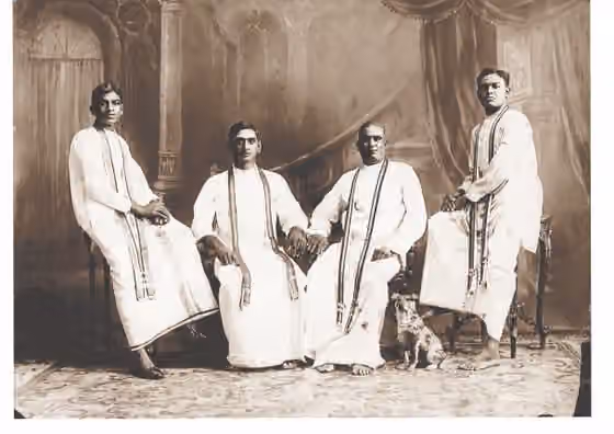 Chettiar — A portrait of Chettiars in traditional vesthi and thundu in the 1920s