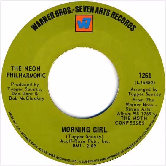 Musik di Amerika Serikat — The 45 of the hit song, "Morning Girl" by Neon Philharmonic from 1969.
