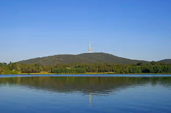 Ngambri — Black Mountain and Black Mountain Tower viewed from Lake Burley Griffin in Canberra.