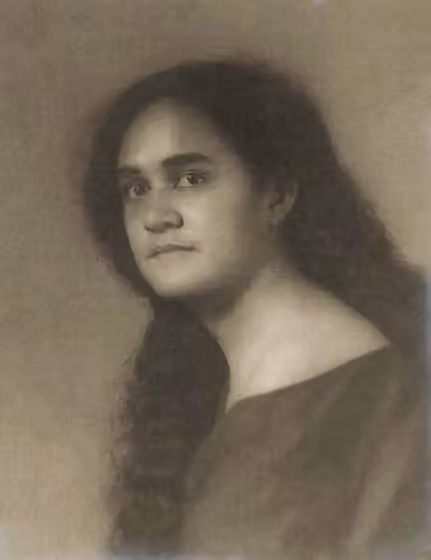 French Polynesian Americans — "Portrait of "Tahitian-Hawaiian" girl 1909" from the "Caroline Haskins Gurrey Portraits of Hawaiians 1909".