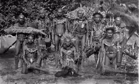 orang Marind — Marind-Anim men dressed for ceremony, south coast Dutch New Guinea.