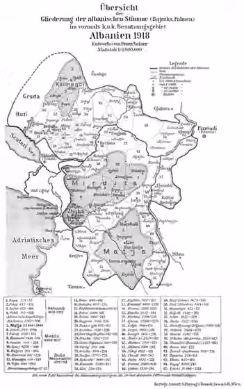 Dushmani (tribe) — Structural overview of the northern Albanian tribes (Bajraks) during the brief period of the Austro-Hungarian Command.