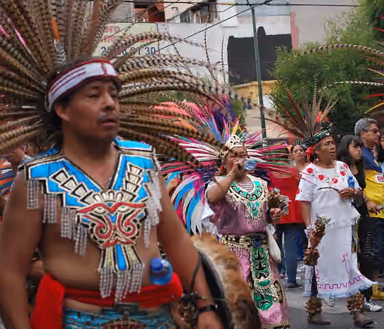 Concheros — Dancers at the Feast of the Virgin of San Juan de los Lagos in Colonia Doctores, Mexico City