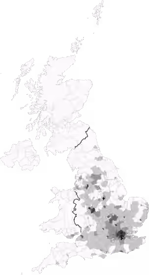 Mixed (United Kingdom ethnicity category) — Regional Authorities of the UK shaded by the percentage that was Mixed race.