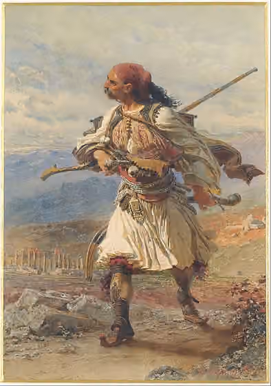 Arvanit — Depiction of an Arvanite warrior with Albanian traditional clothing and equipment.