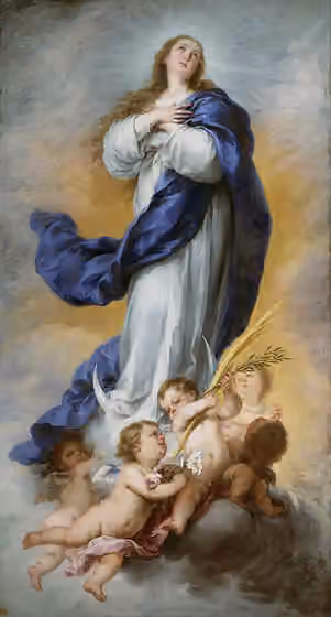 Catholic Marian music — Esta obra, conocida como la Inmaculada Concepción de Aranjuez , procede del Palacio Real de Aranjuez , y es una de las cinco Inmaculadas pintadas por Bartolomé Esteban Murillo que se conservan en el Museo del Prado .
