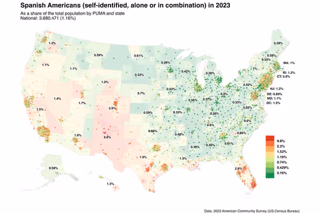 Spanish Americans — Map of Spanish Americans in 2023.
