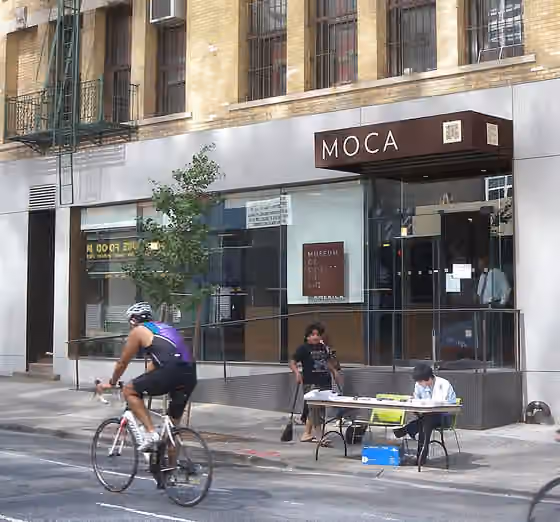 Chinese people in the New York metropolitan area — Looking east at Museum of Chinese in America (MOCA), old Lafayette Street location, on a sunny late morning.
