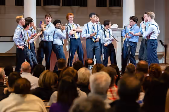 Collegiate a cappella — Amherst, known as the Singing College, holds an annual concert featuring all six of its a cappella groups at Family Weekend.