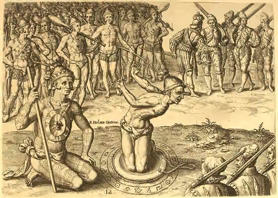 Agua Dulce people — Chief Outina consults his sorcerer before battle.