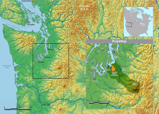 Puyallup people — Map of traditional Puyallup tribal territory.