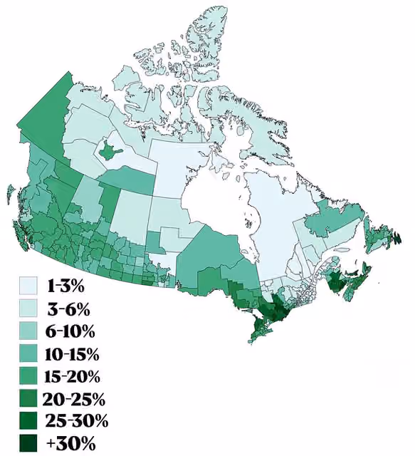 Irish Canadians — Population distribution of Irish Canadians in Canada by percentage of total population by census division, 2021 census