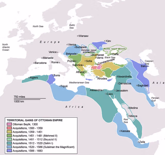 Turkish communities in the former Ottoman Empire — Map depicting the Ottoman Empire at its greatest extent , in 1683 .