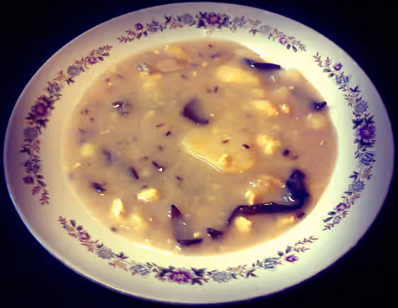 Sour cereal soup — Soup made from sourdough, mushrooms, cumin, potatoes and eggs.