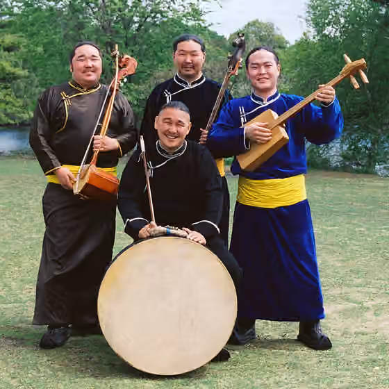 khoomei — Alash Ensemble : Mai-ool Sedip, Bady-Dorzhu Ondar, Ayan-ool Sam, Ayan Shirizhik (seated), in Boston, MA, USA, May 2007