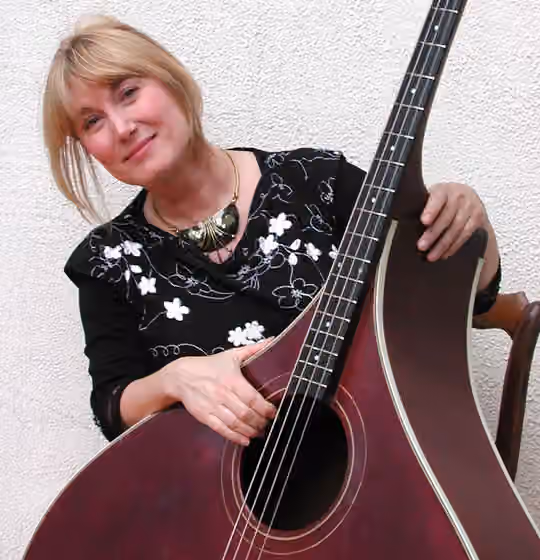 Mandobass — Hilary James with her mandobass (bass mandolin)