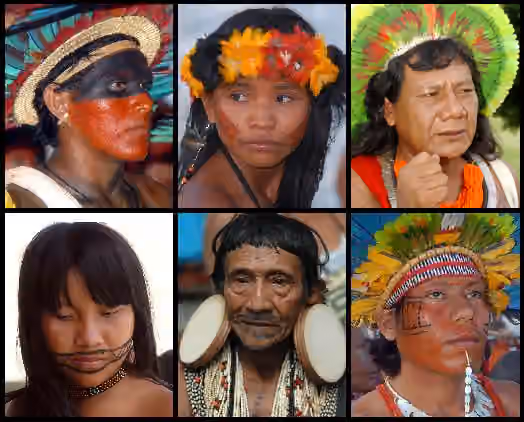 Penduduk asli di Brasil — Compilation of pictures of Native Brazilians from the tribes Assurini, Tapirajé, Kaiapó, Kapirapé, Rikbaktsa and Bororo-Boe.