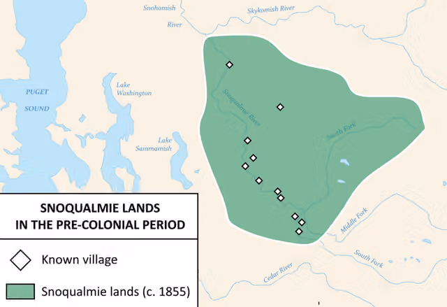 Snoqualmie people — Map of Snoqualmie territory, prior to American colonization.