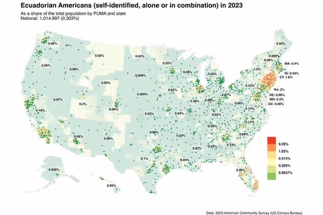 Ecuadorian Americans — Map of Ecuadorian Americans in 2023.