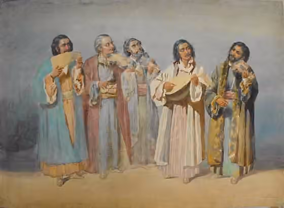 Lăutărească music — Taraf of Ochi-Albi, 1860, Bucharest, pencil and watercolor.