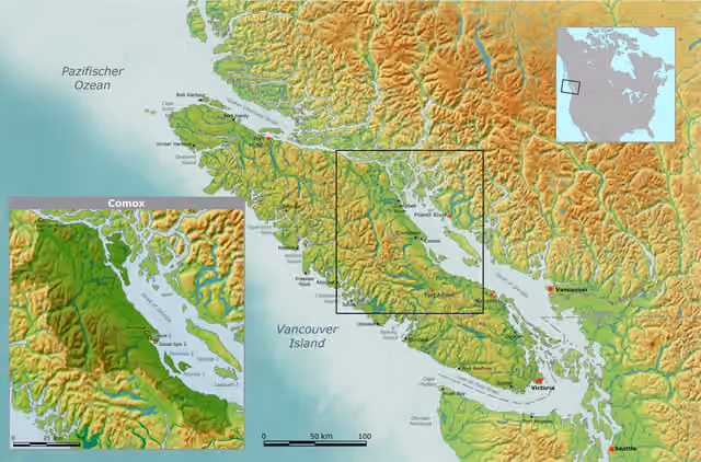 Kʼómoks — Map of Comox tribal territory.