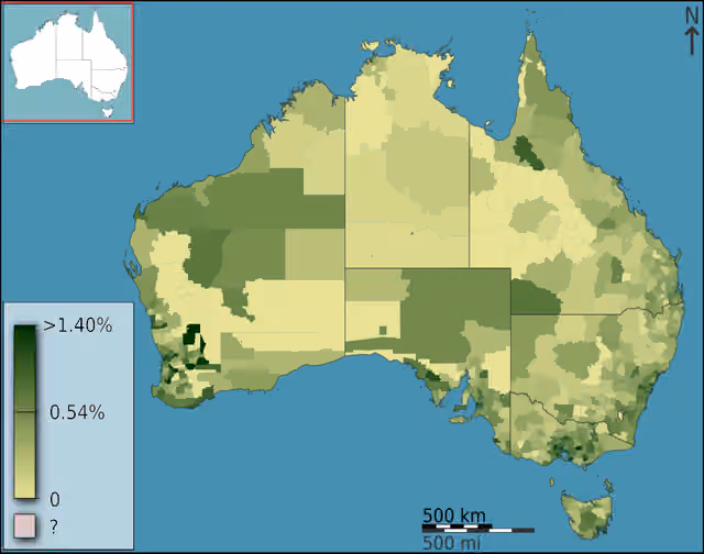 Polish Australians — People of Polish ancestry as a fraction of total persons, in Australia, Australia, according to the 2011 census results.