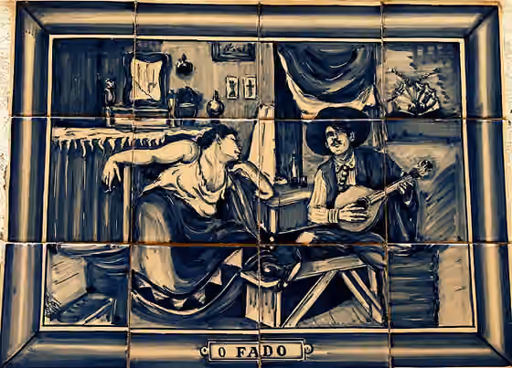 Fado — " Fado ", one of the Azulejos at Estrada Velha, Sintra, Portugal