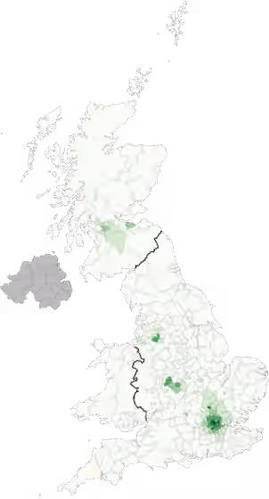 White Irish — Percent of people who identified as "White Irish" in Great Britain (data unavailable for Northern Ireland).