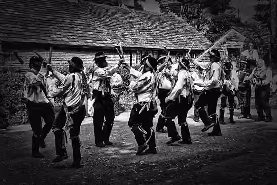 Border Morris — Silurian Border Morris Men dancing a traditional border morris dance from the village of White Ladies Aston in Worcestershire, UK, entitled Black Ladies Aston.